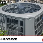 AC repair technician servicing a home cooling system in the Harveston neighborhood of Temecula, CA