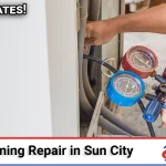 AC repair technician servicing an air conditioning unit in Sun City, Menifee CA