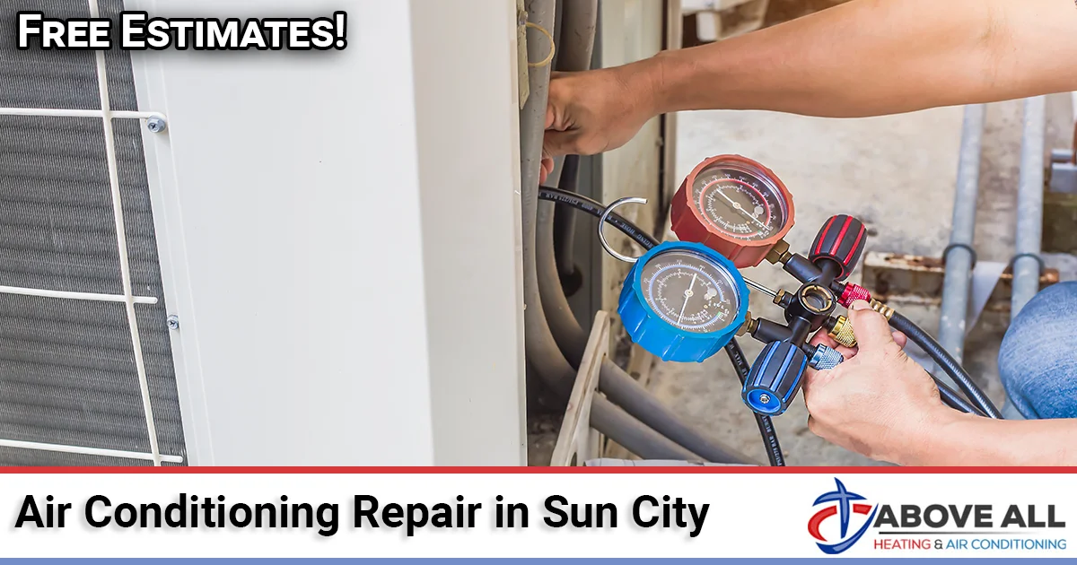 AC Repair Sun City Menifee AC repair technician servicing an air conditioning unit in Sun City, Menifee CA