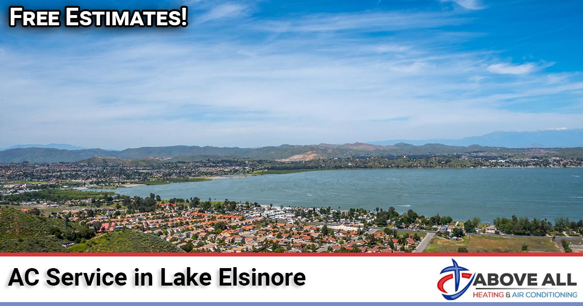 Above All Heating and Air technician performing professional AC service for a Lake Elsinore home