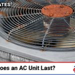 Aging outdoor AC condenser unit showing wear as it approaches the end of its expected lifespan