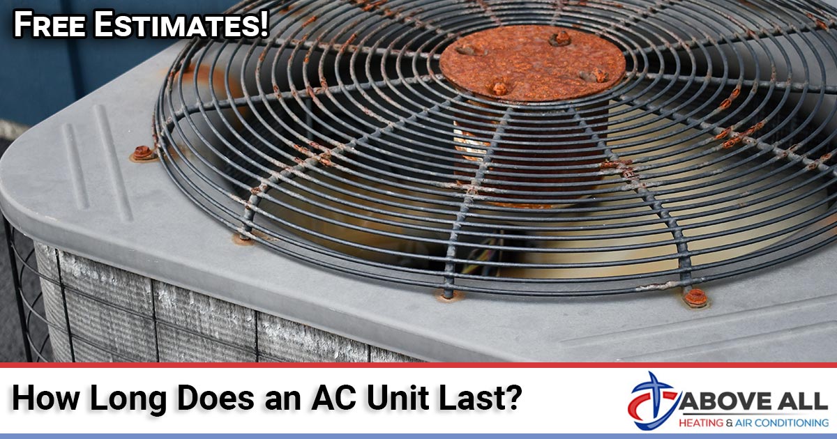 AC Unit Lifespan Aging outdoor AC condenser unit showing wear as it approaches the end of its expected lifespan