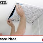 Above All Heating and Air technician performing a scheduled AC maintenance plan visit on a residential outdoor unit