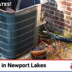 HVAC technician performing a fall AC tune-up on an outdoor condenser unit in Newport Lakes, Menifee, CA
