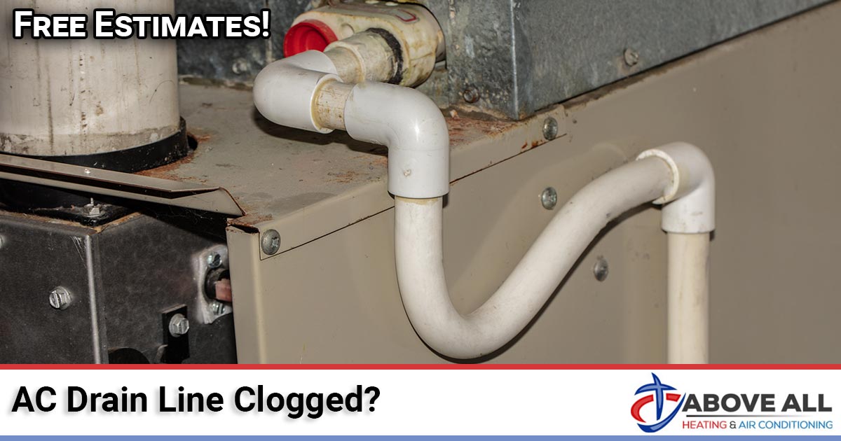 Above All Heating and Air technician clearing a clogged AC condensate drain line at a Southern California home