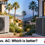 Above All Heating and Air technician comparing a heat pump and a central AC at a Southern California home